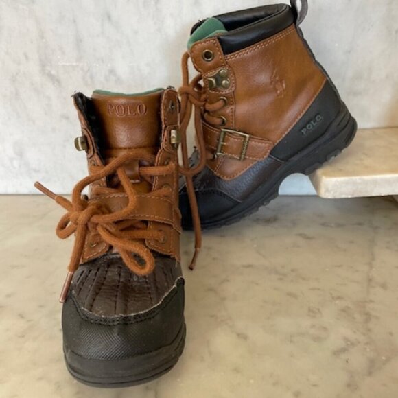 RALPH LAUREN POLO Brown Ankle Combat Dover Boots Size Child 10 - Picture 3 of 15